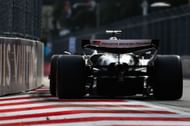 Esteban Ocon driving the Haas VF-25 during a practice session at the 2025 Azerbaijan GP weekend - Source: Getty